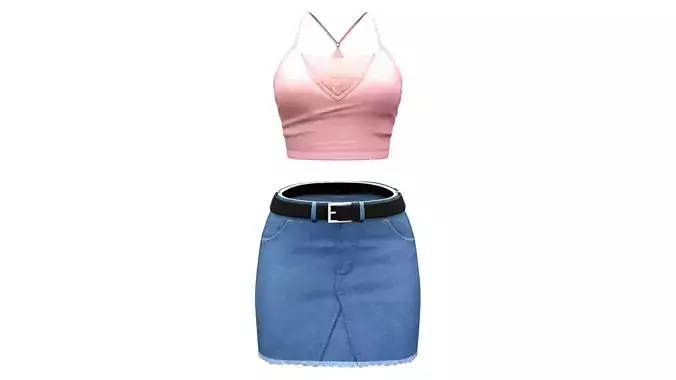 2in1 Body Top Denim Skirt Outfit