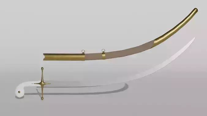 Shamshir sword with gold handle Low-poly 3D model