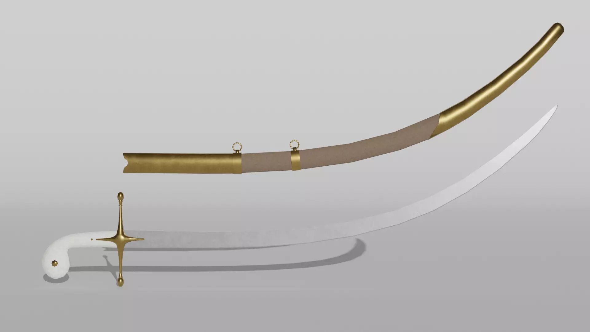 Shamshir sword with gold handle Low-poly 3D model