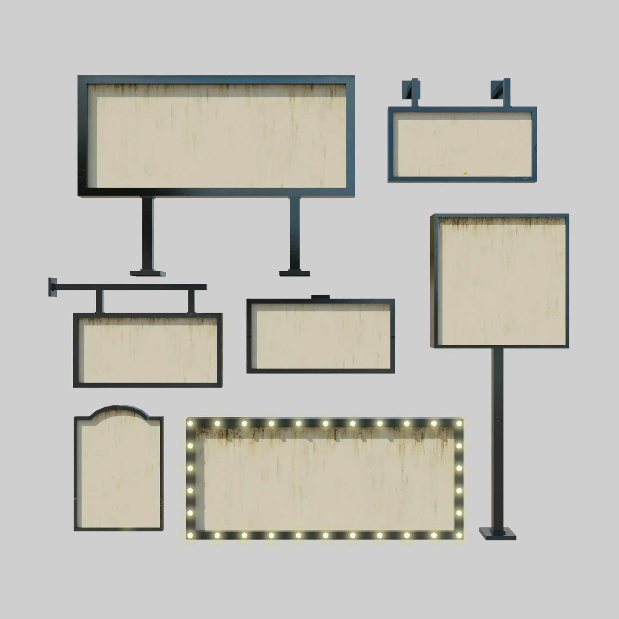Billboards empty metal sign Low-poly 3D model_0