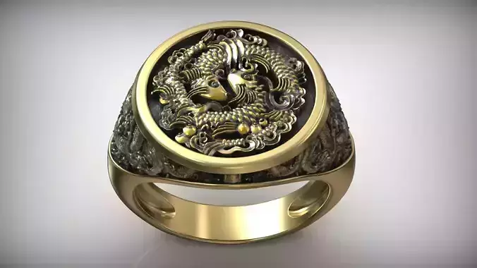 Chinese River Fish Traditional Pattern Man Ring 3D print model