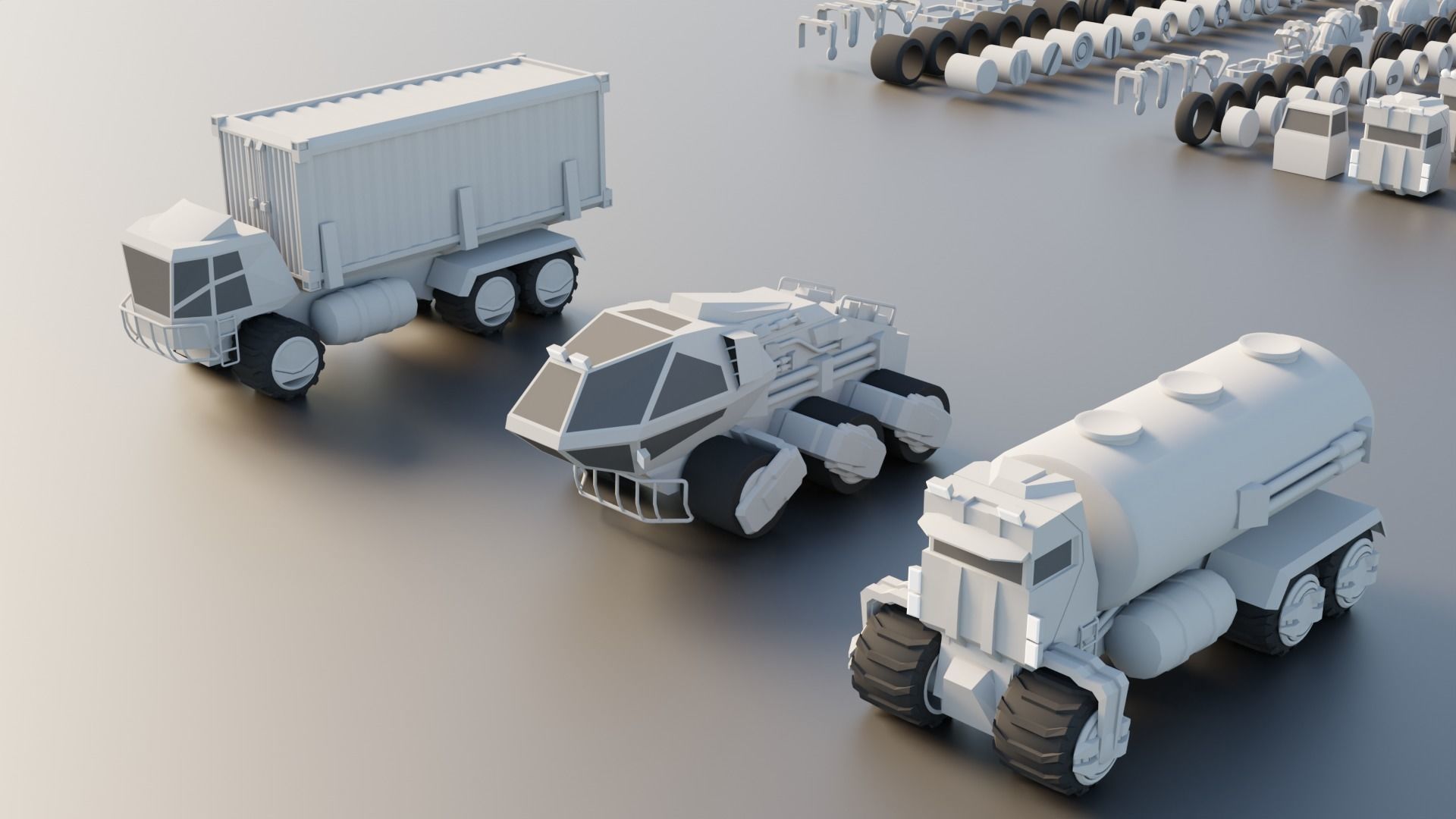 Lowpoly Scifi Vehicle Truck KitBash Low-poly 3D model_5