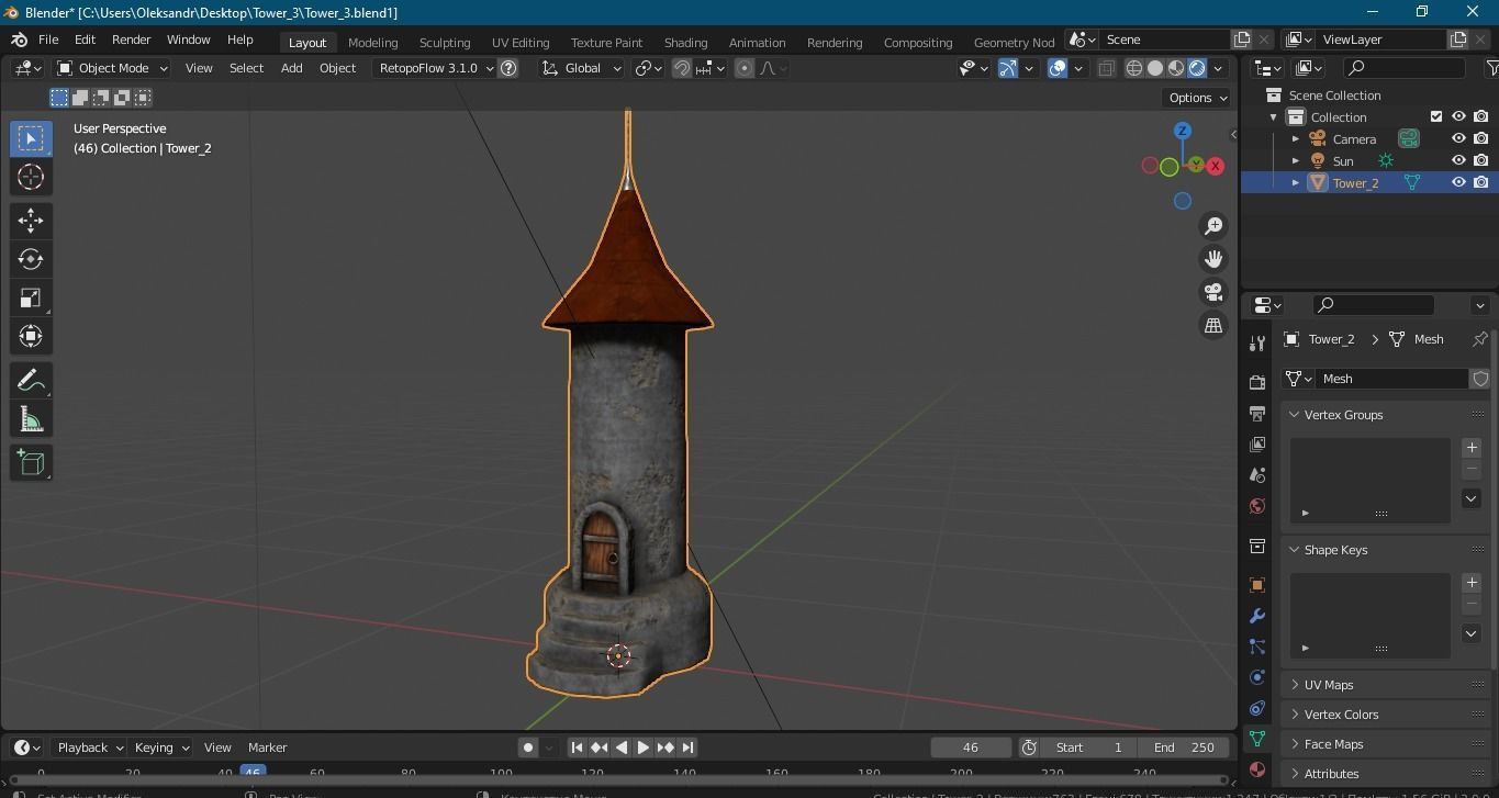Medieval tower-3 Low-poly 3D model_12