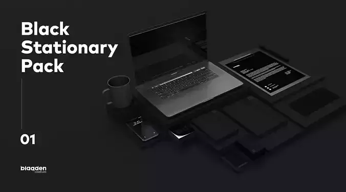  BLACK STATIONARY BRANDING PACK 3D model