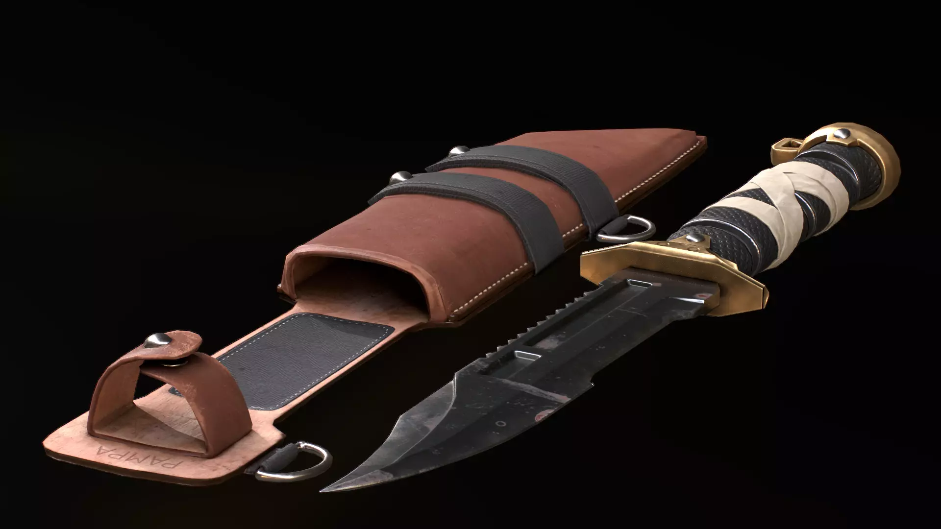 Game ready tactical knife asset Low-poly 3D model_0