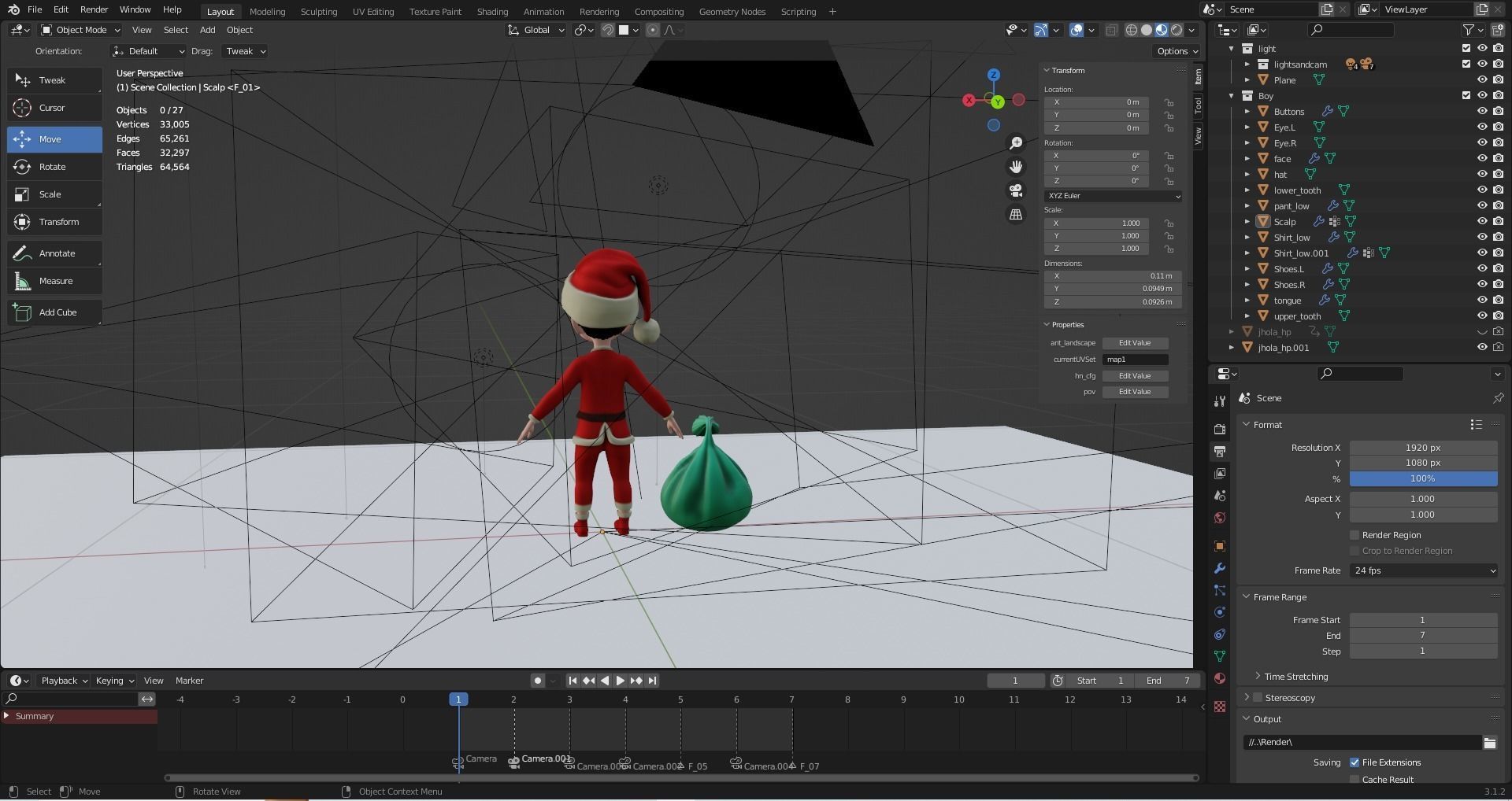 Cartoon Santa Boy NO Rigged in Blender Low-poly 3D model_5