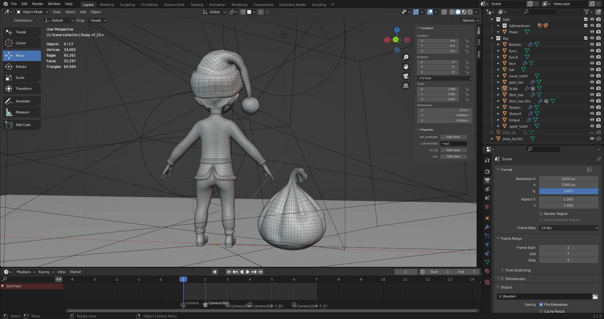 Cartoon Santa Boy NO Rigged in Blender Low-poly 3D model_9
