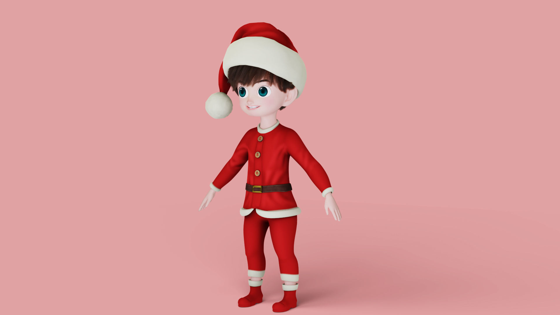 Cartoon Santa Boy NO Rigged in Blender Low-poly 3D model_1