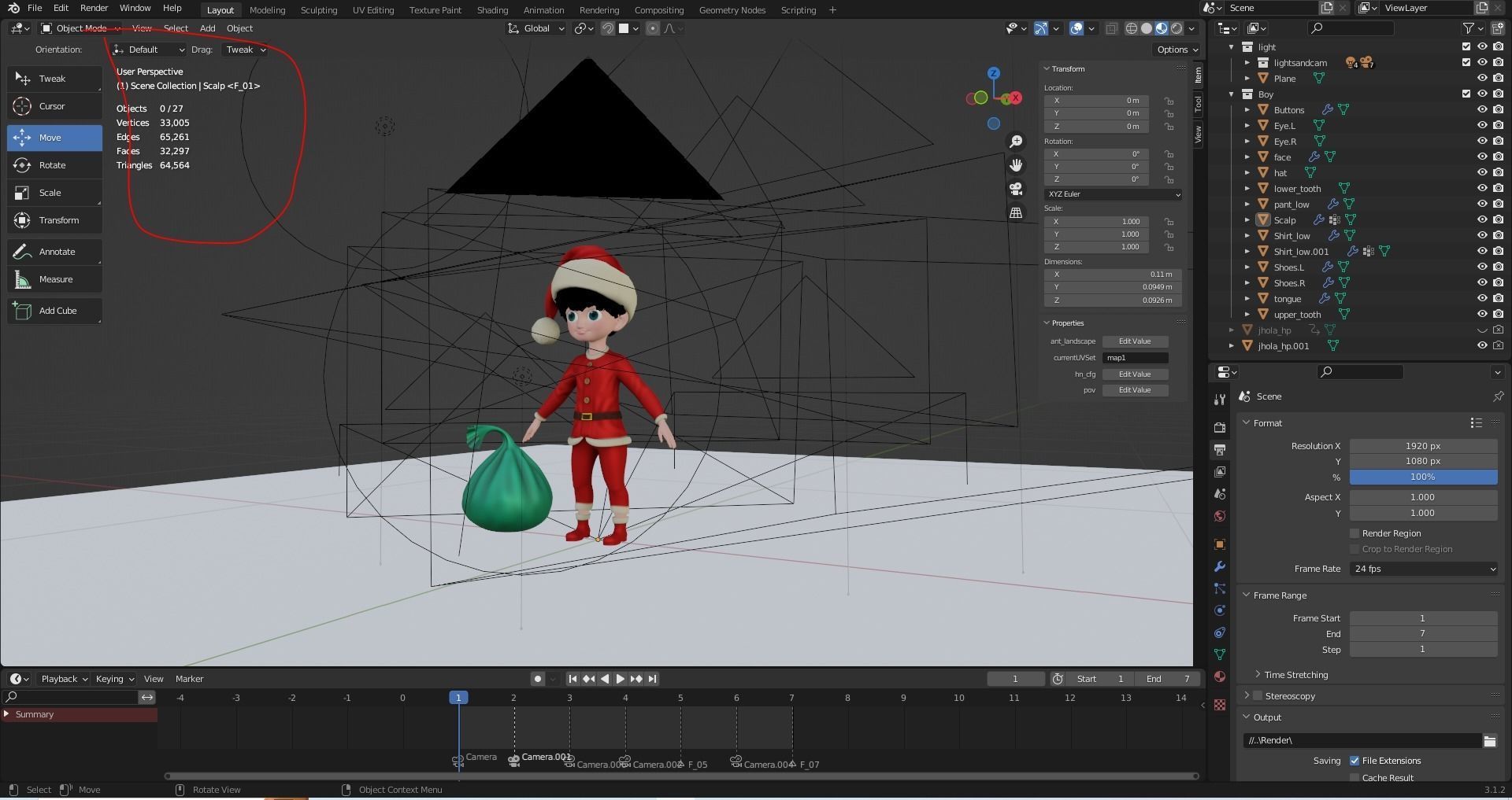 Cartoon Santa Boy NO Rigged in Blender Low-poly 3D model_6