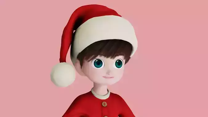 Cartoon Santa Boy NO Rigged in Blender Low-poly 3D model