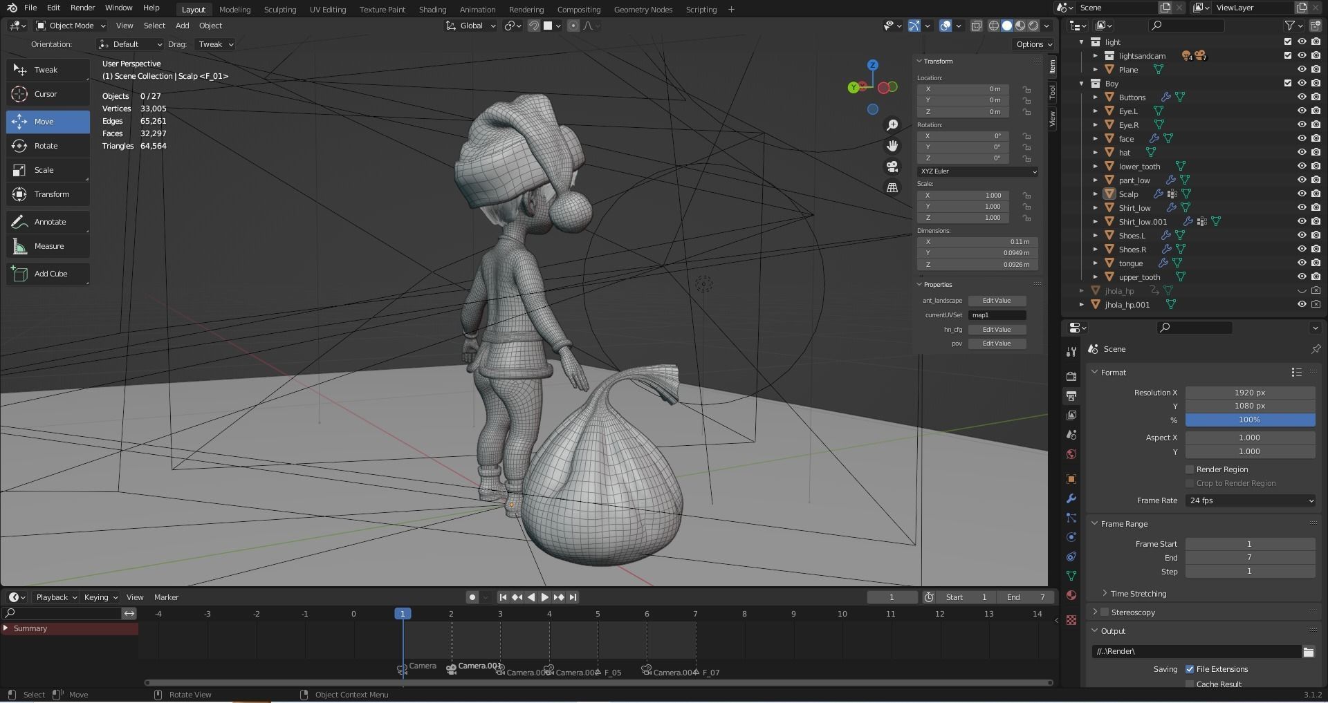 Cartoon Santa Boy NO Rigged in Blender Low-poly 3D model_7