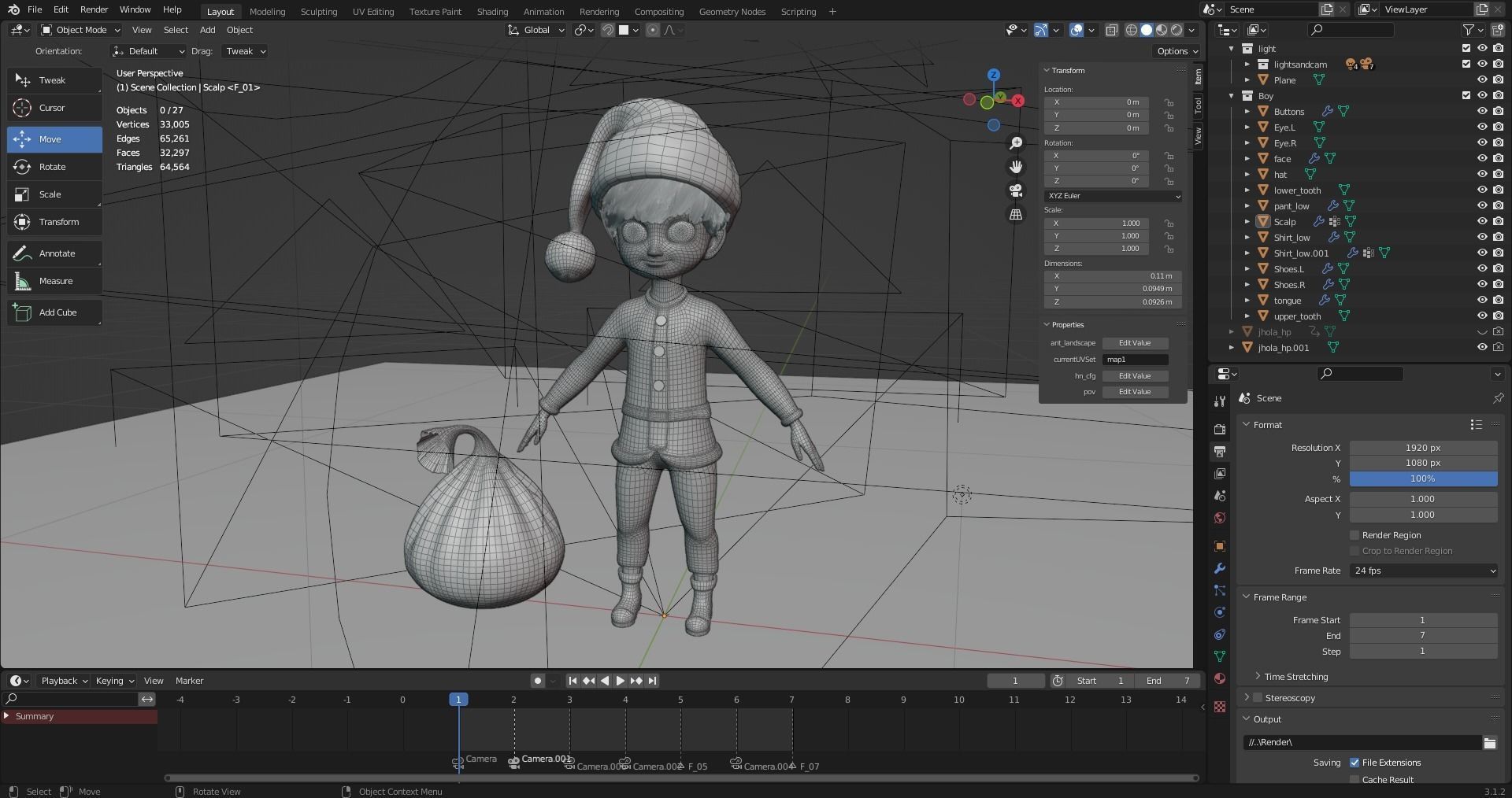 Cartoon Santa Boy NO Rigged in Blender Low-poly 3D model_8
