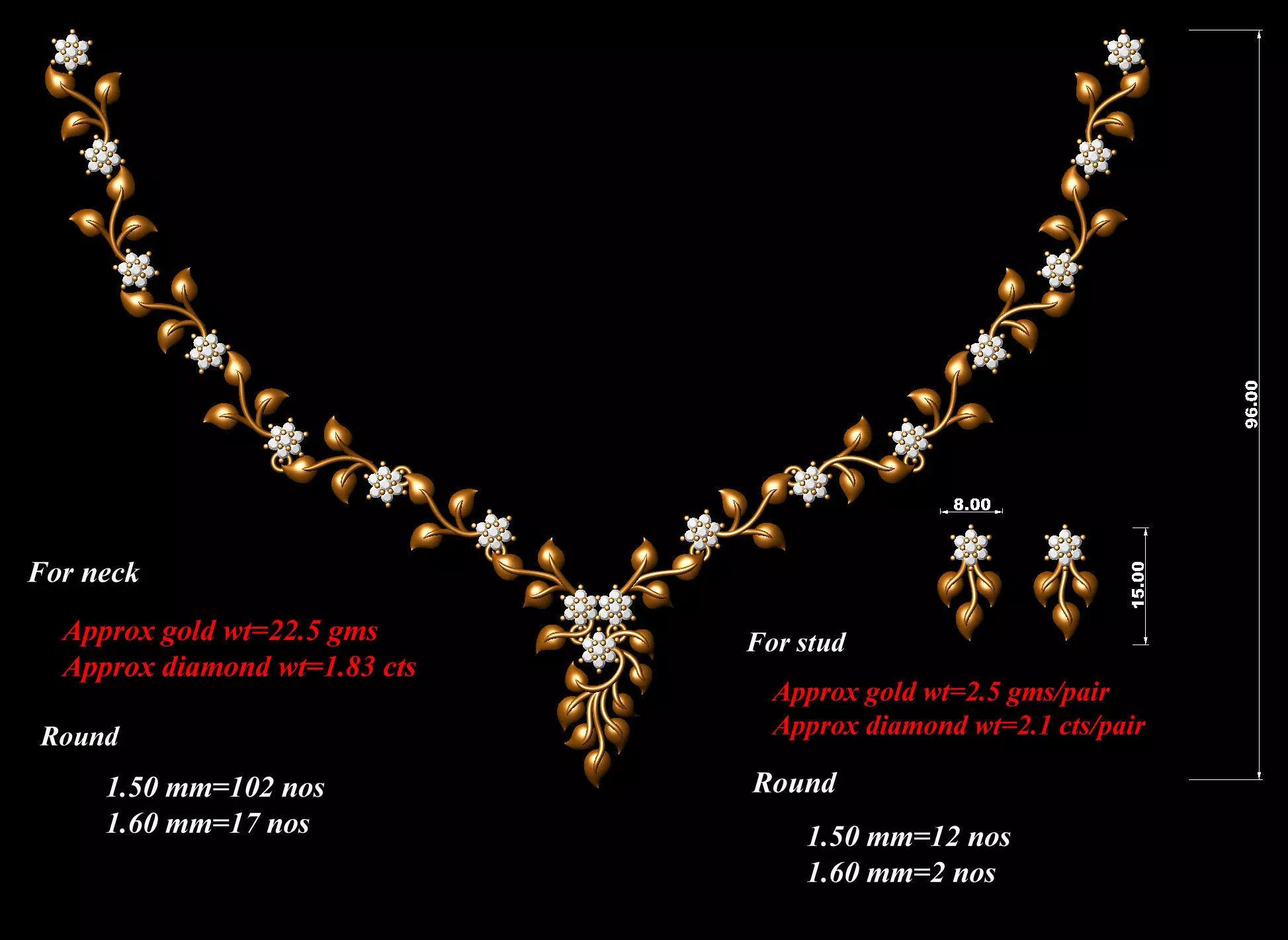 Women Earrings Necklaces Pendants Sets 3D print model