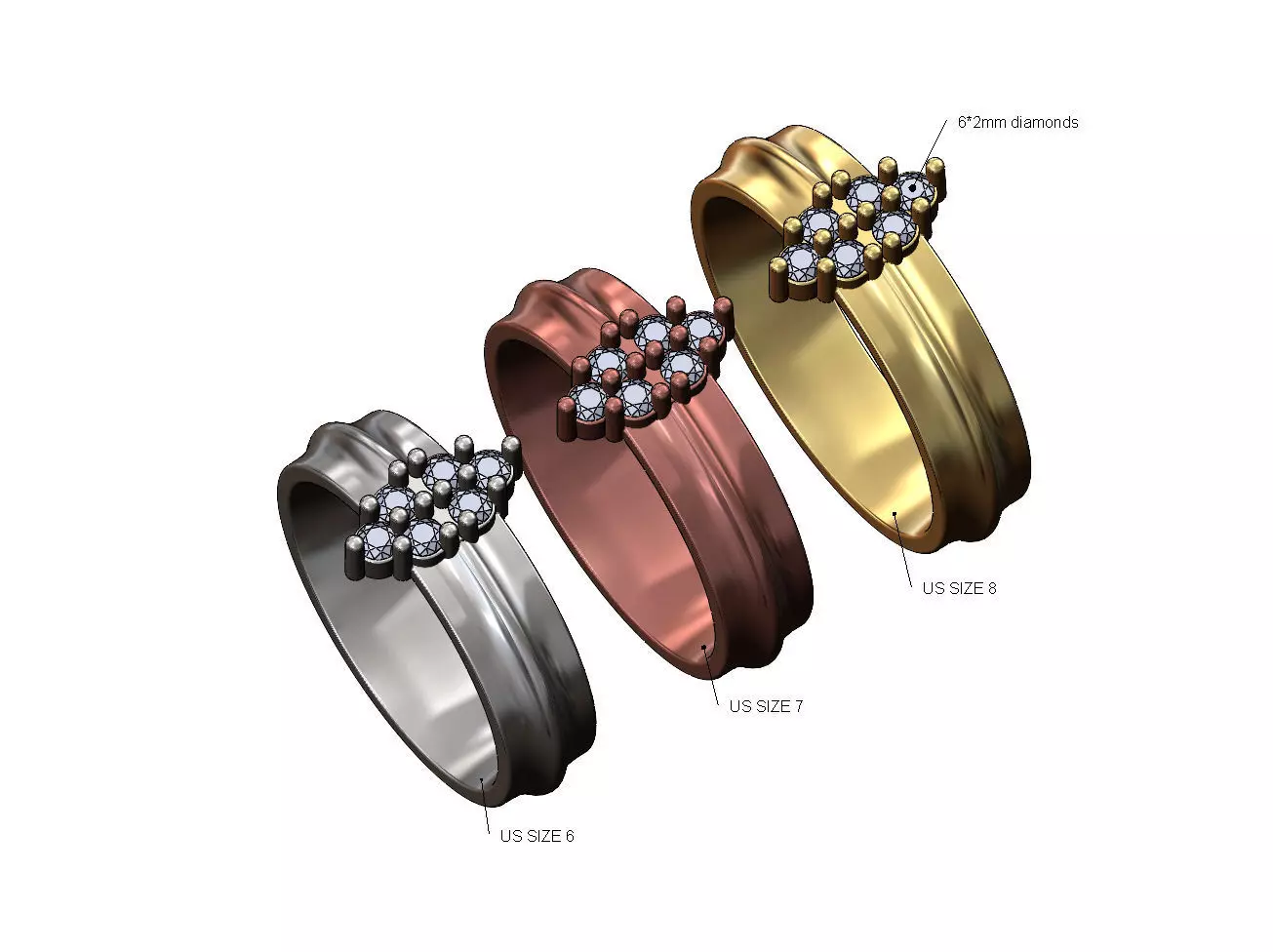 Triangular cluster rounded lip diamond ring 3D print model