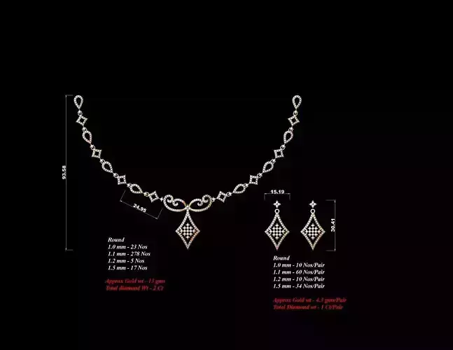 Women Earrings Necklaces Pendants Sets 3D print model