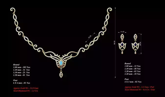Women Earrings Necklaces Pendants Sets 3D print model