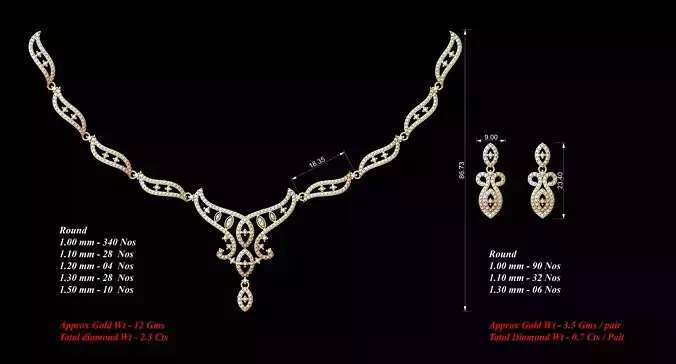 Women Earrings Necklaces Pendants Sets 3D print model