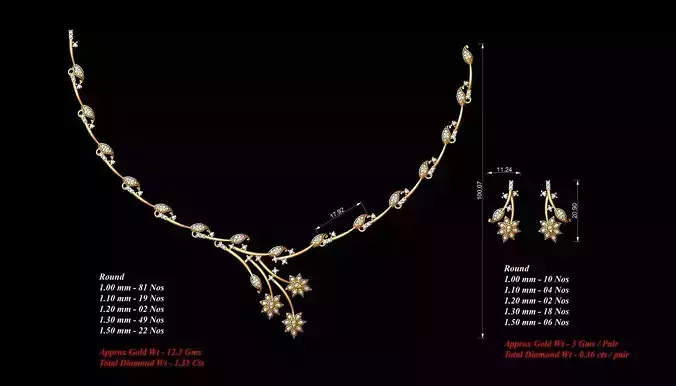 Women Earrings Necklaces Pendants Sets 3D print model