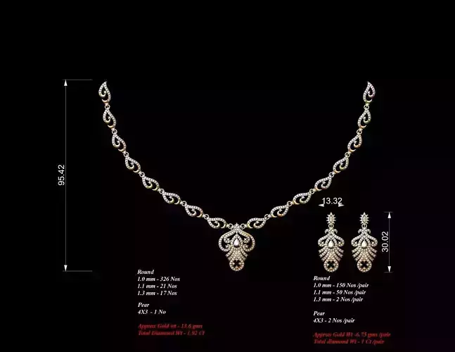 Women Earrings Necklaces Pendants Sets 3D print model