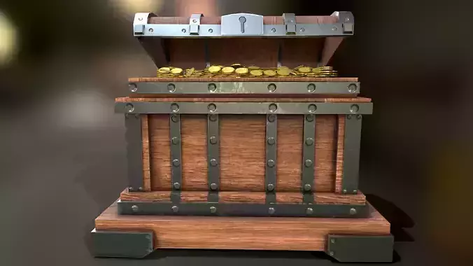 Old Wooden Treasure Box 3D model