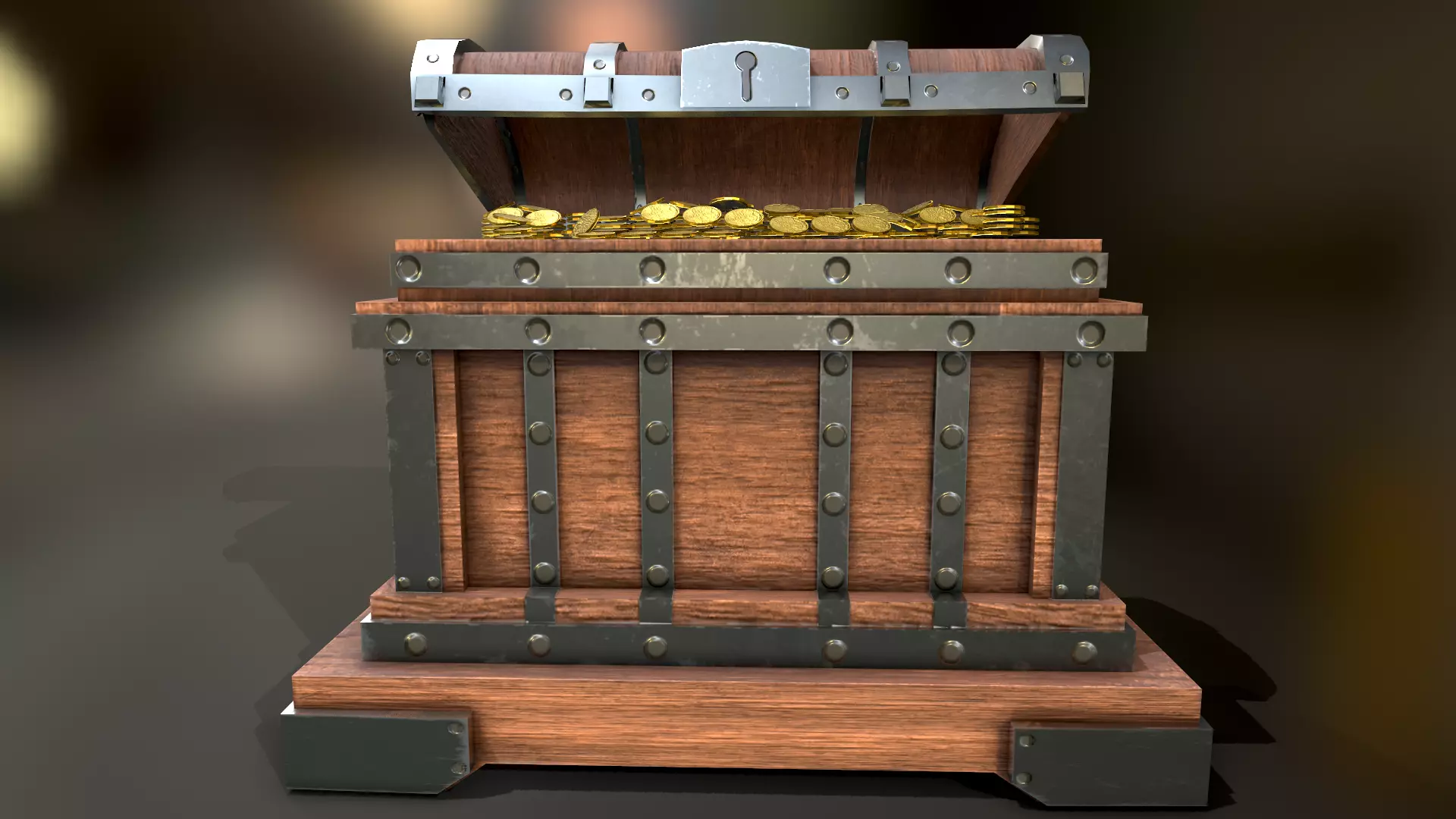 Old Wooden Treasure Box 3D model_0