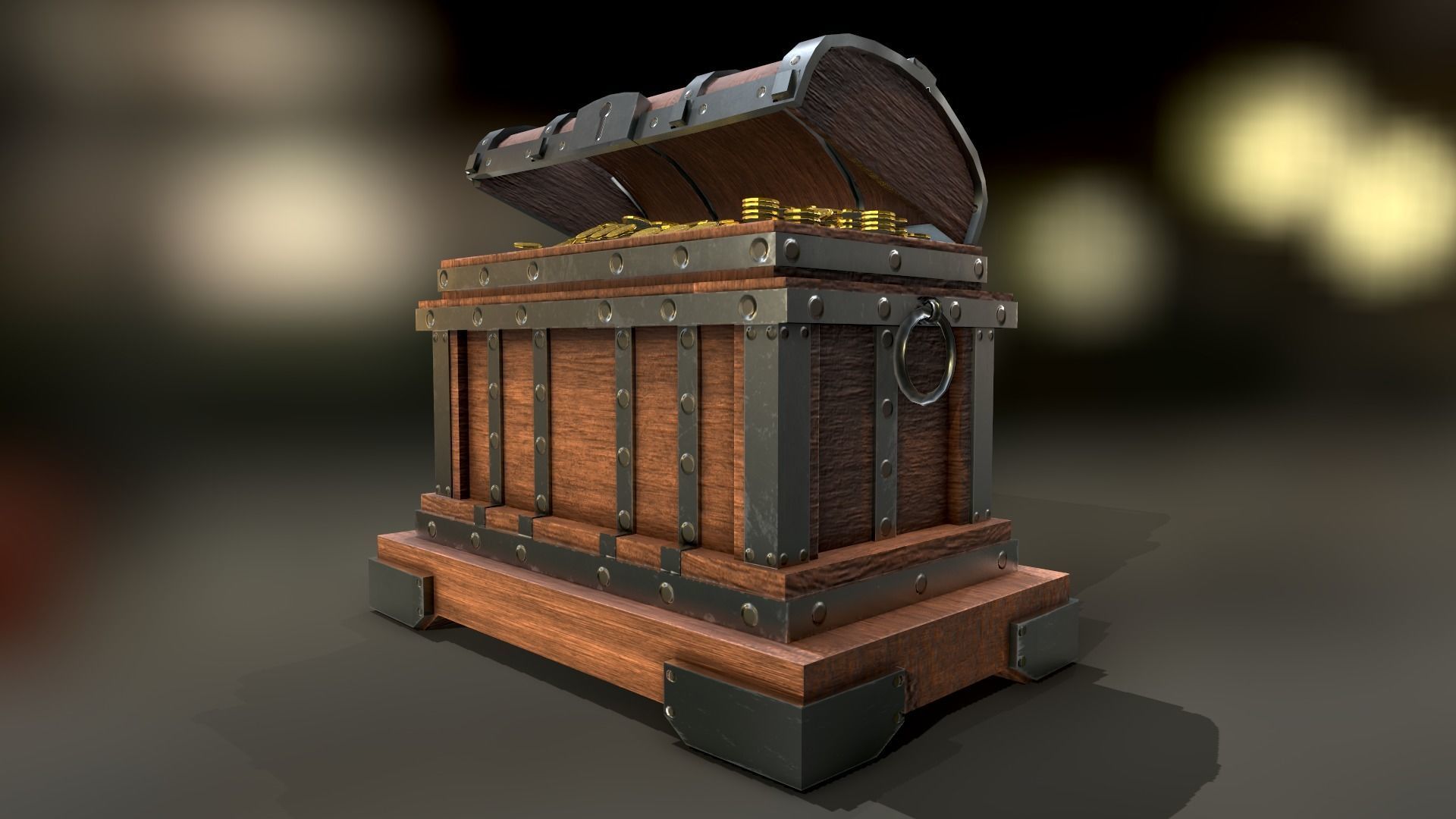 Old Wooden Treasure Box 3D model_3