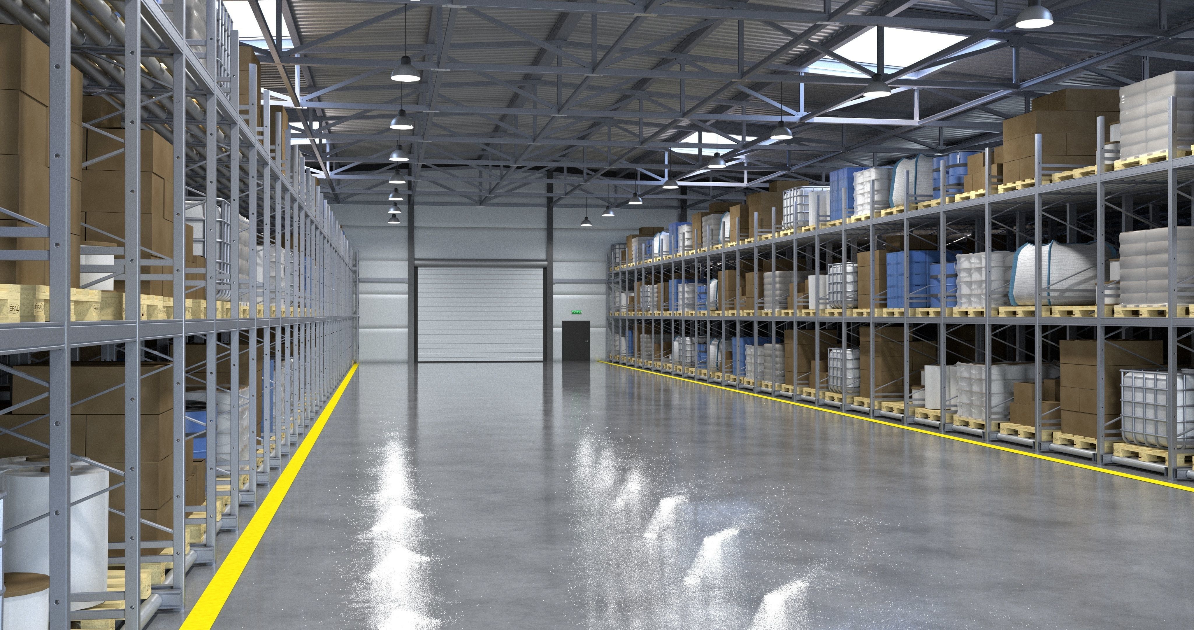Warehouse 2 with shelves and boxes 3D model_1
