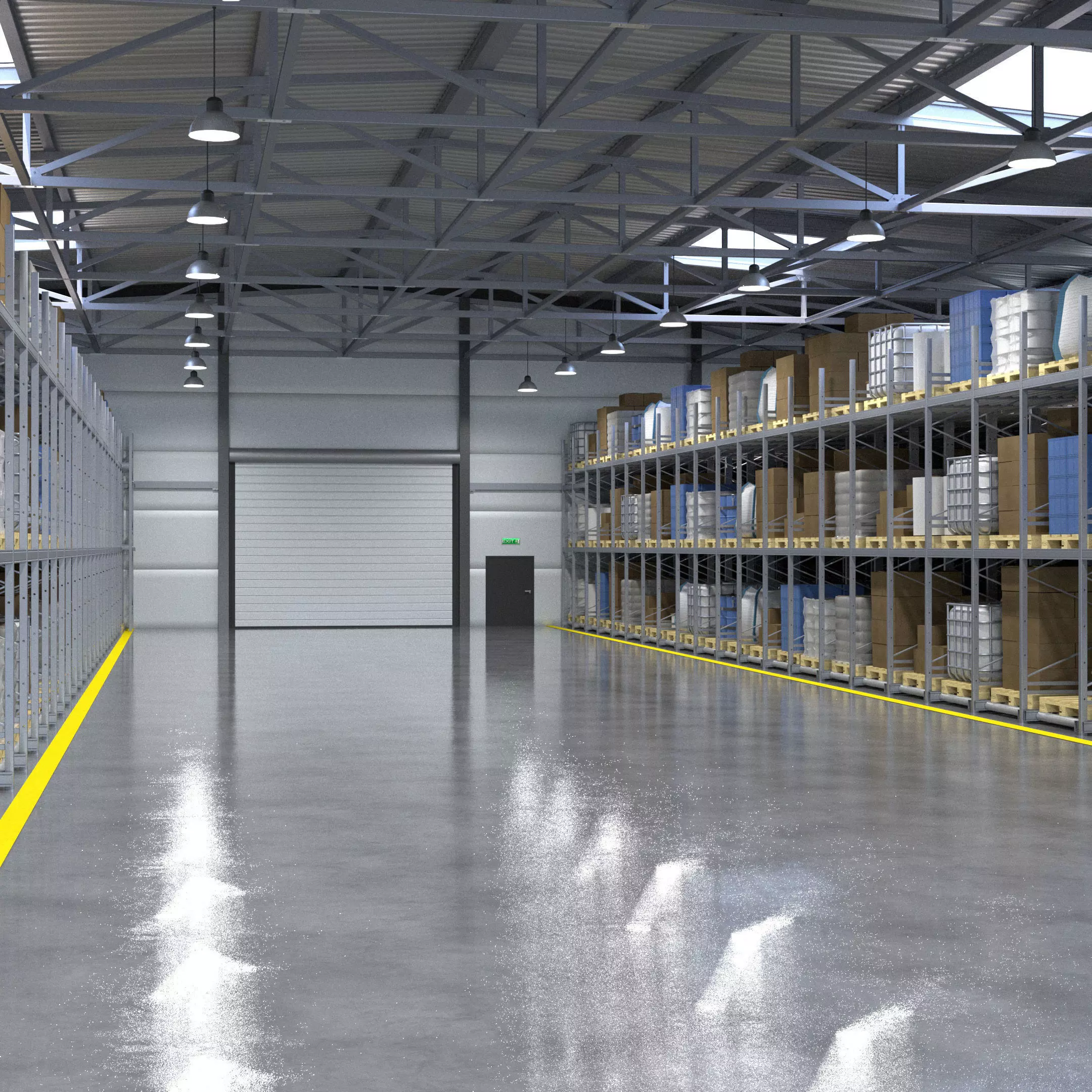 Warehouse 2 with shelves and boxes 3D model_0