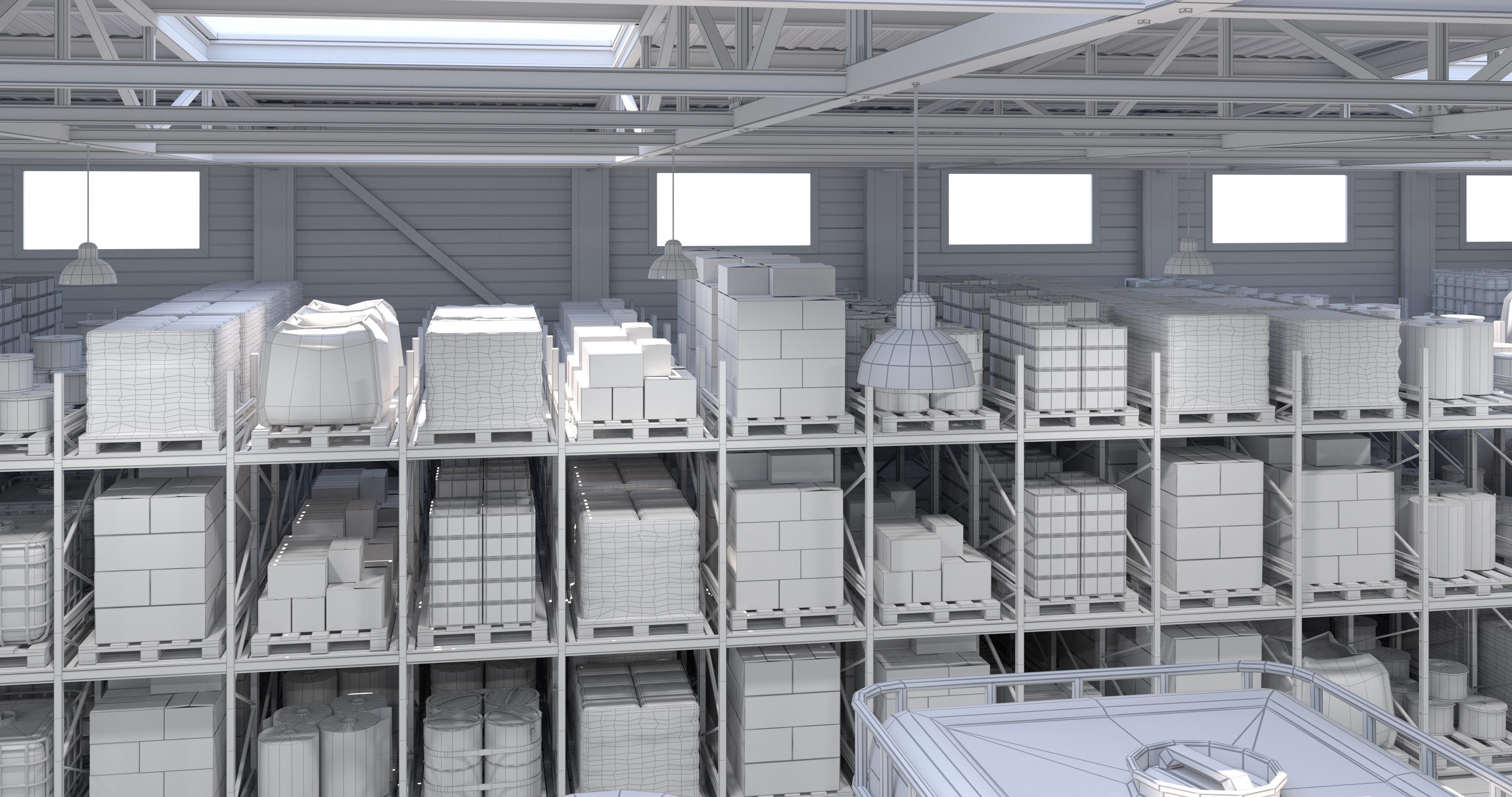 Warehouse 2 with shelves and boxes 3D model_8