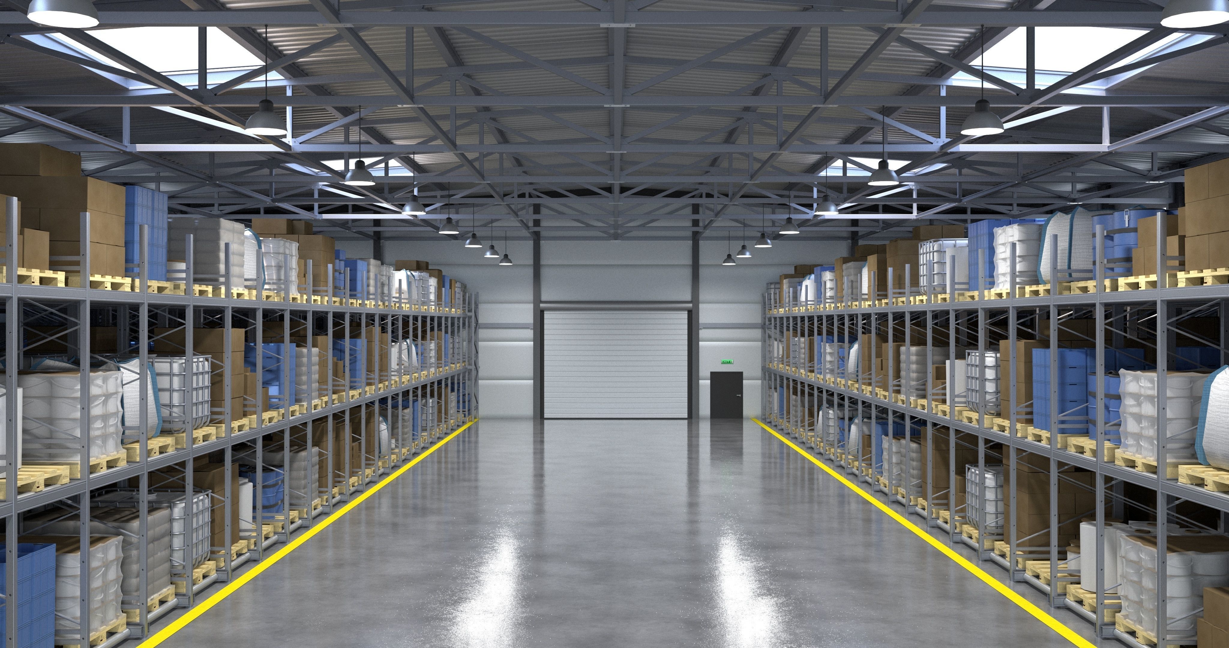 Warehouse 2 with shelves and boxes 3D model_2