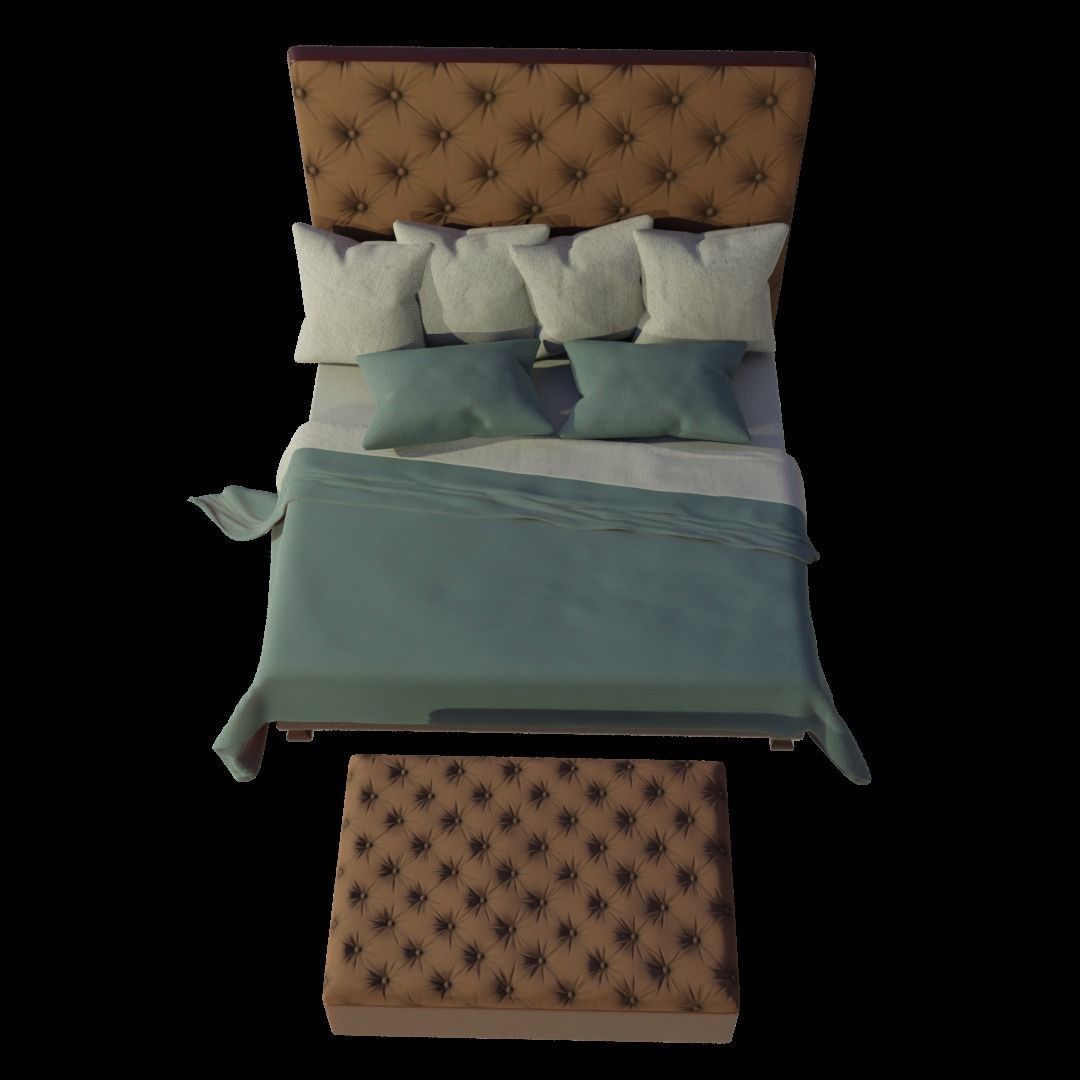 Padded Bed and Pouf 3D model_4