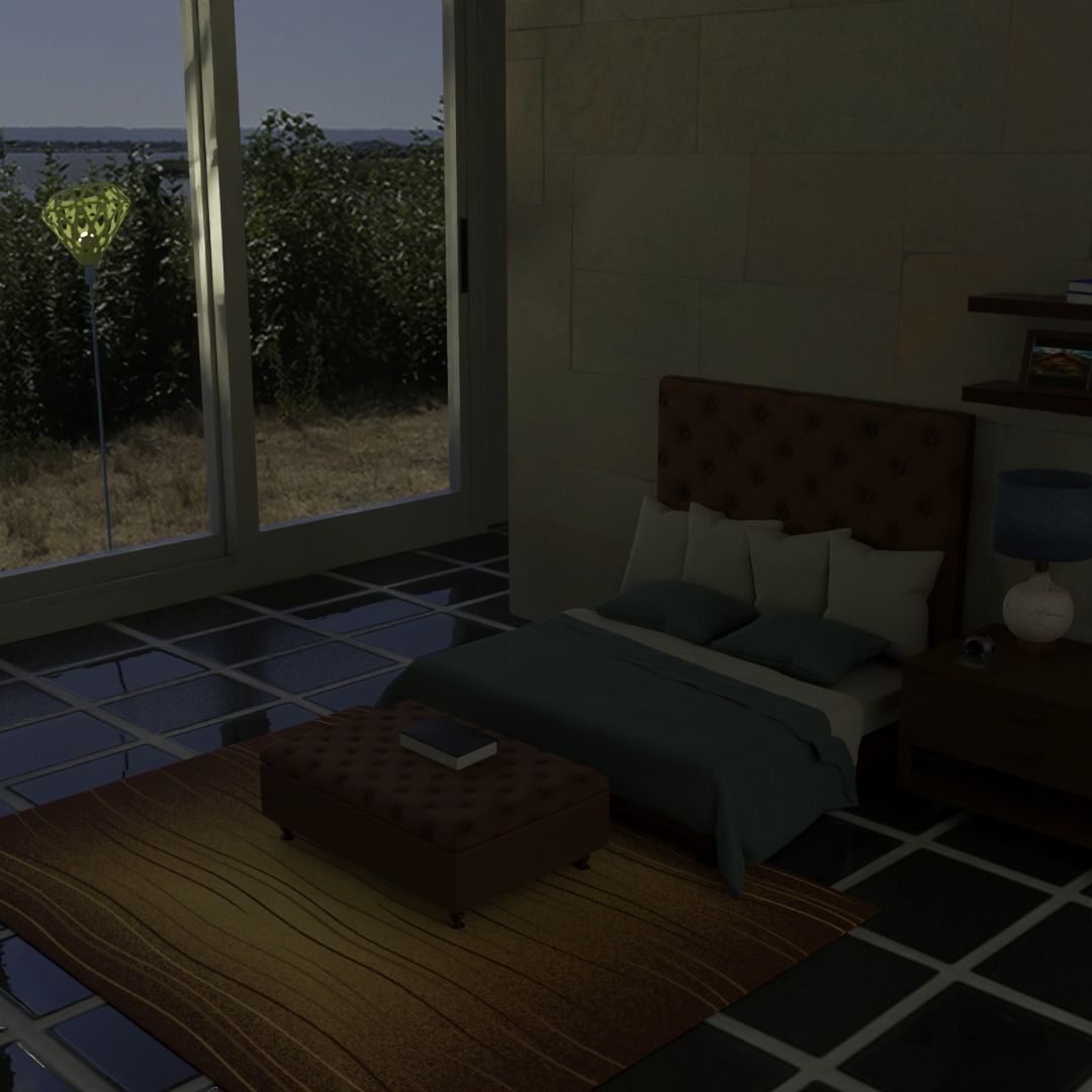 Padded Bed and Pouf 3D model_2