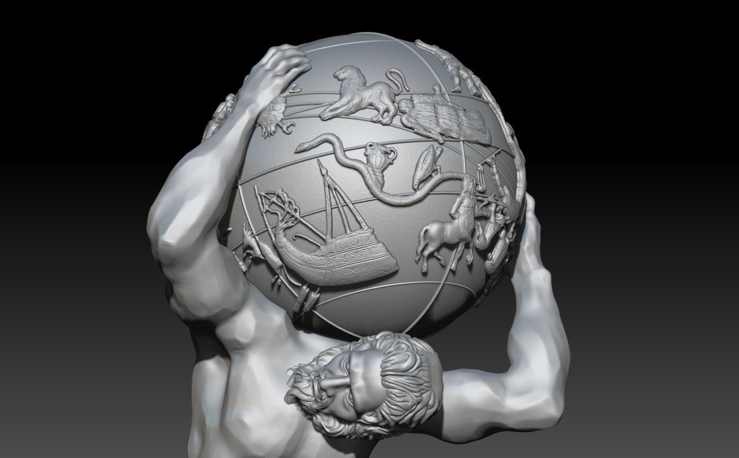 Atlas sculpture of man carrying ball 3D print model_2