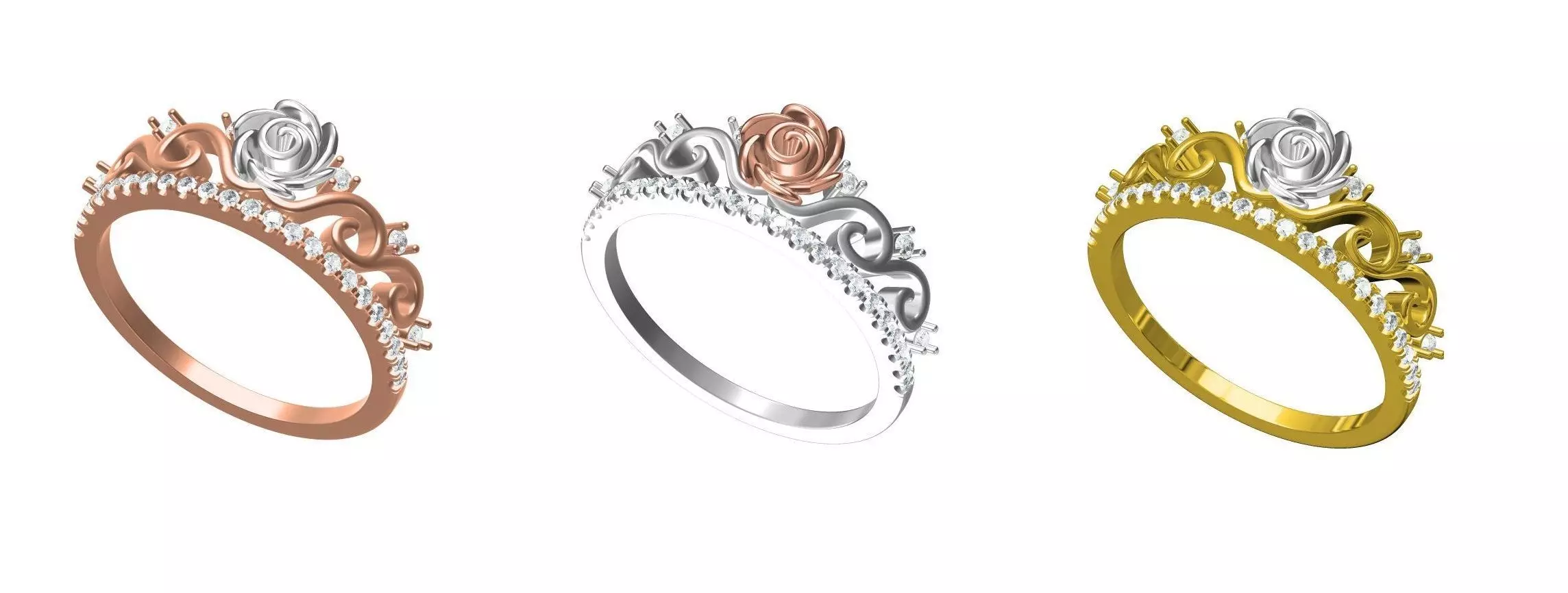 Rose Tiara Engagement Ring 3D print model