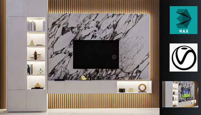 Modern TV Wall 01 3D model Free 3D model