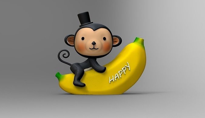 monkey happy on banana 3D print model