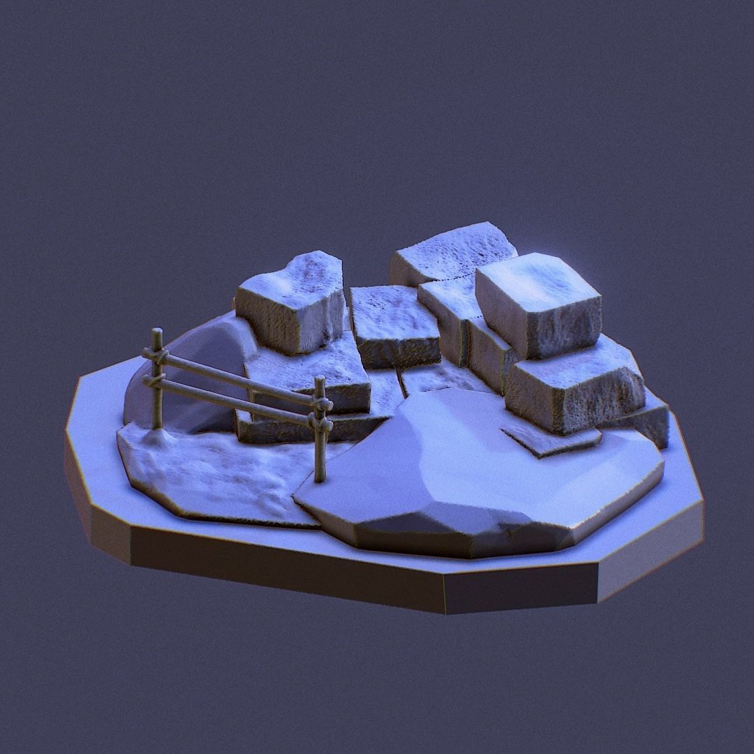 Stones and Wooden Fence Scene 3D print model_0