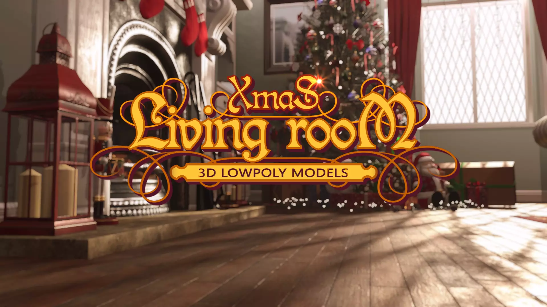 Christmas Living Room Low-poly 3D model_0