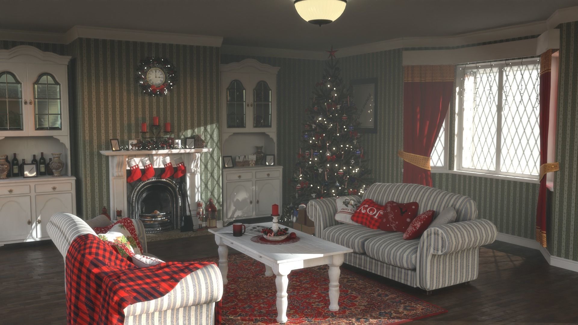 Christmas Living Room Low-poly 3D model_2