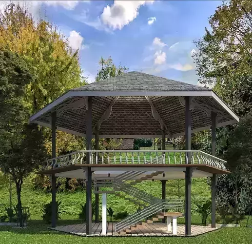 GAZEBO in middle of park 3D model GAZEBO in middle of park 3D model