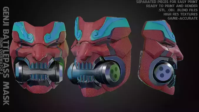 Overwatch 2 Genji BattlePass Mask for cosplay 3D print model