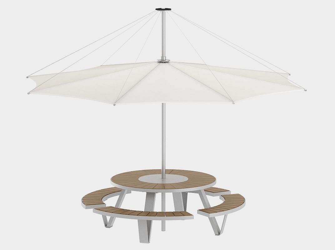 Round Picnic Table with Parasol 3D model_1