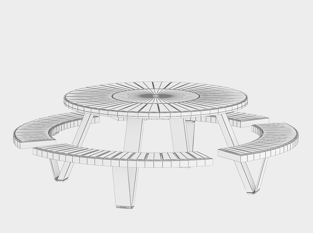 Round Picnic Table with Parasol 3D model_3