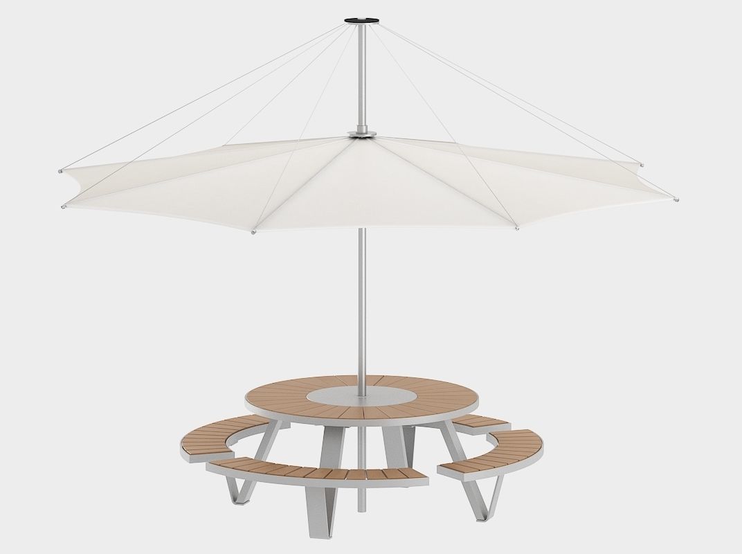 Round Picnic Table with Parasol 3D model_2