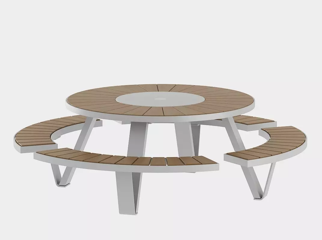 Round Picnic Table with Parasol 3D model_0
