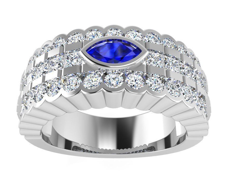 Eye Diamond ring with rows 2787 3D print model 3D print model_2