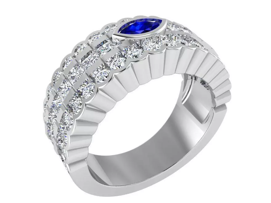 Eye Diamond ring with rows 2787 3D print model 3D print model_0