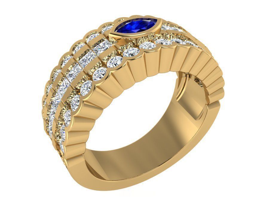 Eye Diamond ring with rows 2787 3D print model 3D print model_1