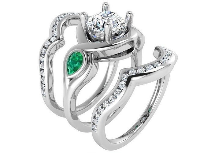 August ring with Green stones and bands 2788 3D print model 3D print model