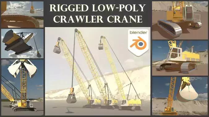 Rigged Crawler Crane Low-poly 3D model